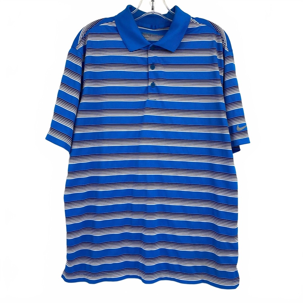 Nike Blue White Striped Short Sleeve Golf Polo | Men’s L